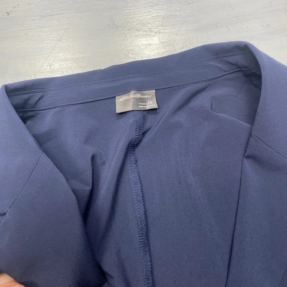 Eddie Bauer Blazer Women 10 Navy Blue Performance Stretch Travel Jacket Light